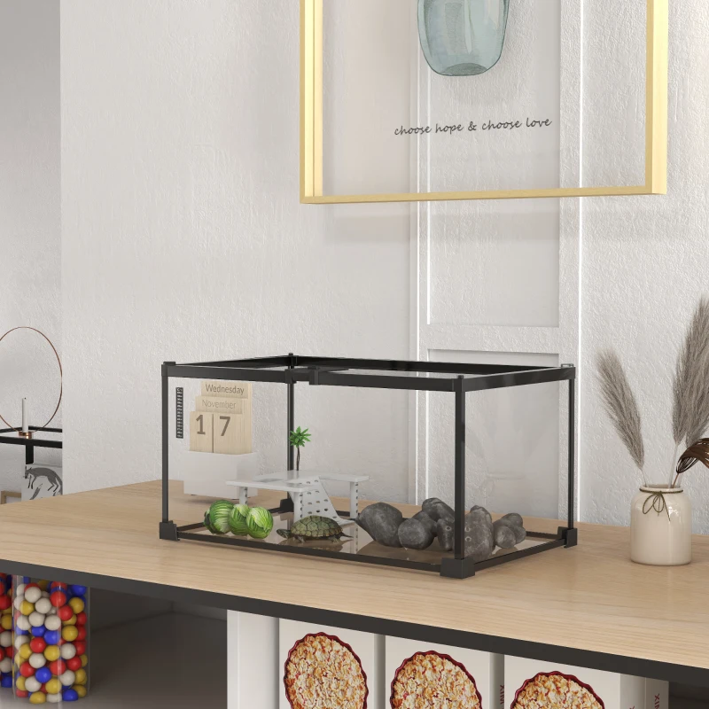 PawHut Reptilienbox Zuchtbehälter Terrarium Behausung Transparenter Schiebedeckel Drahtgitter