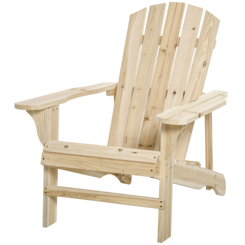 Outsunny Adirondack Gartenstuhl Gartensessel Outdoor Stuhl 78L x 89B x 88H cm Massivholz Tannenholz Natur für Garten, Terrasse und Balkon