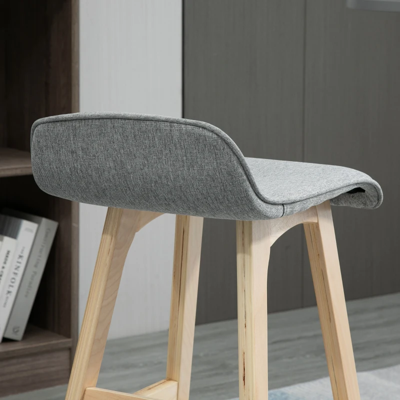 HOMCOM Barhocker im skandinavischen Stil - Set aus 2 Barhockern mit Fußstützen - Fichtenholz Polyester Leinenoptik Grau