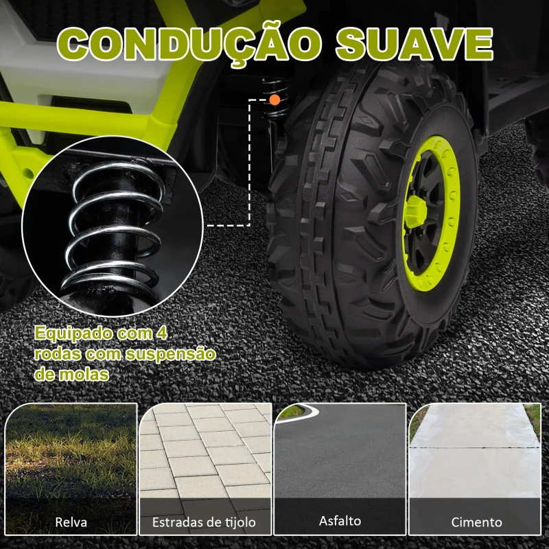 AIYAPLAY Quadriciclo Elétrico para Criança 12V Faróis Música MP3 Velocidade Ajustável e Cesta de Arrumação 88x50x57,5 cm  Verde