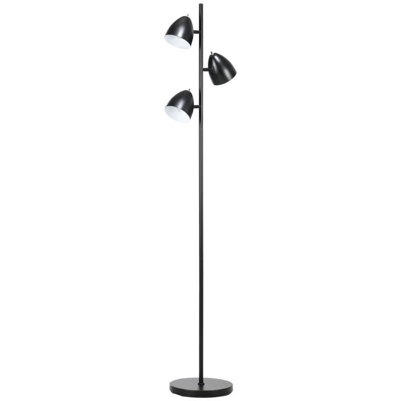 HOMCOM Staande Lamp, Vloerlamp, 3 Verstelbare Kappen, Metaal, Zwart