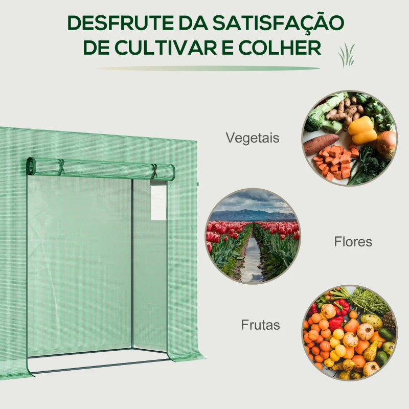 Outsunny Estufa de Jardim Pequena Estufa de Exterior com Janelas e Estrutura de Aço Estufa de Cultivo 200x76x168 cm Verde