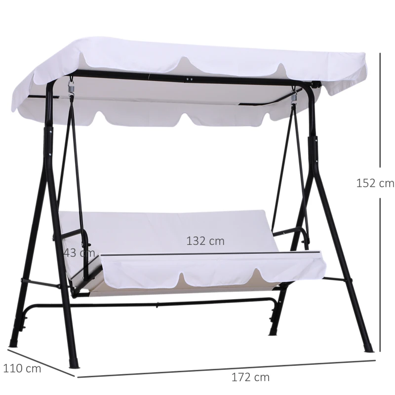Outsunny Garten Hollywoodschaukel 3 Personen Verstellbares Dachkissen Sitzkissen und Rückenlehne 1,72L x 1,1B x 1,53H m Stahl Schwarz Polyester Weiß
