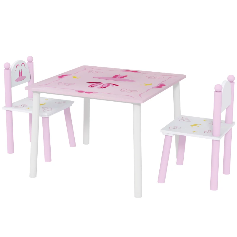 AIYAPLAY Mesa e Cadeiras para Crianças Conjunto de 3 Peças com Mesa Cadeiras Infantil Estilo Princesa pRosa e Branco