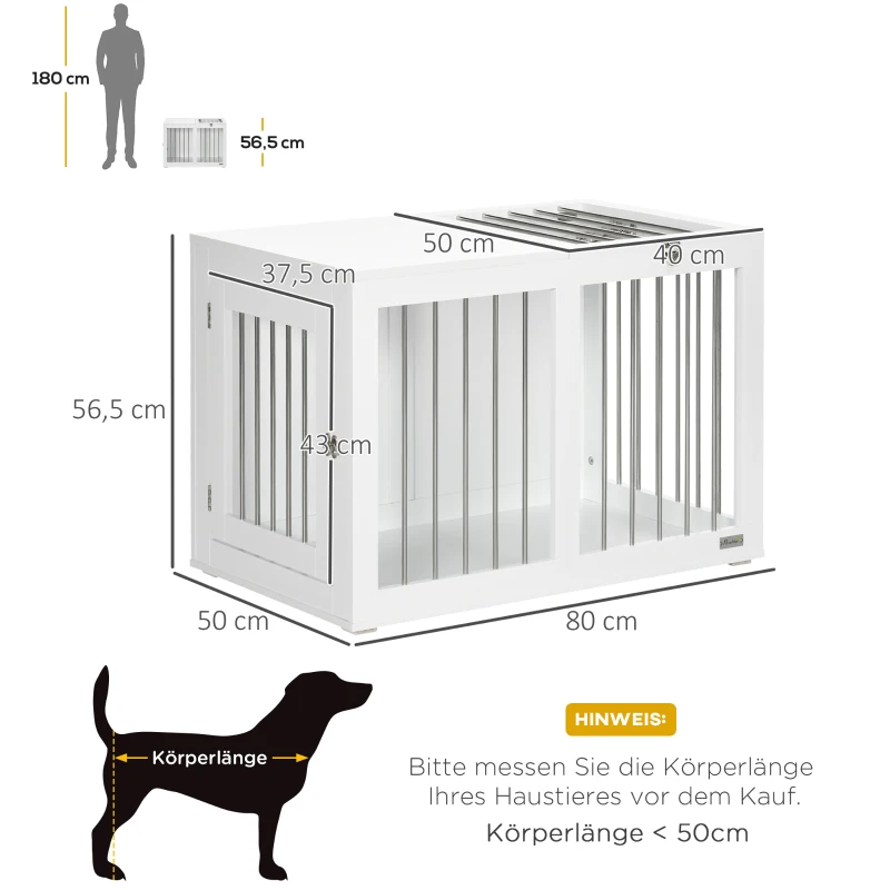 PawHut Cage pour Chien avec 2 Portes, Niche pour Chien, Verrouillable, Grilles en Acier, 80 cm x 50 cm x 56,5 cm, Blanc + Argent