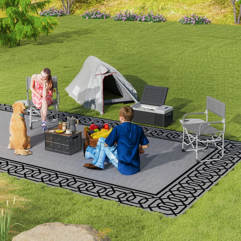 Outsunny Campingstuhl Gartenstuhl faltbar mit Tablett und Getränkehalter für Garten, Angeln, Strand, Picknick, Grau