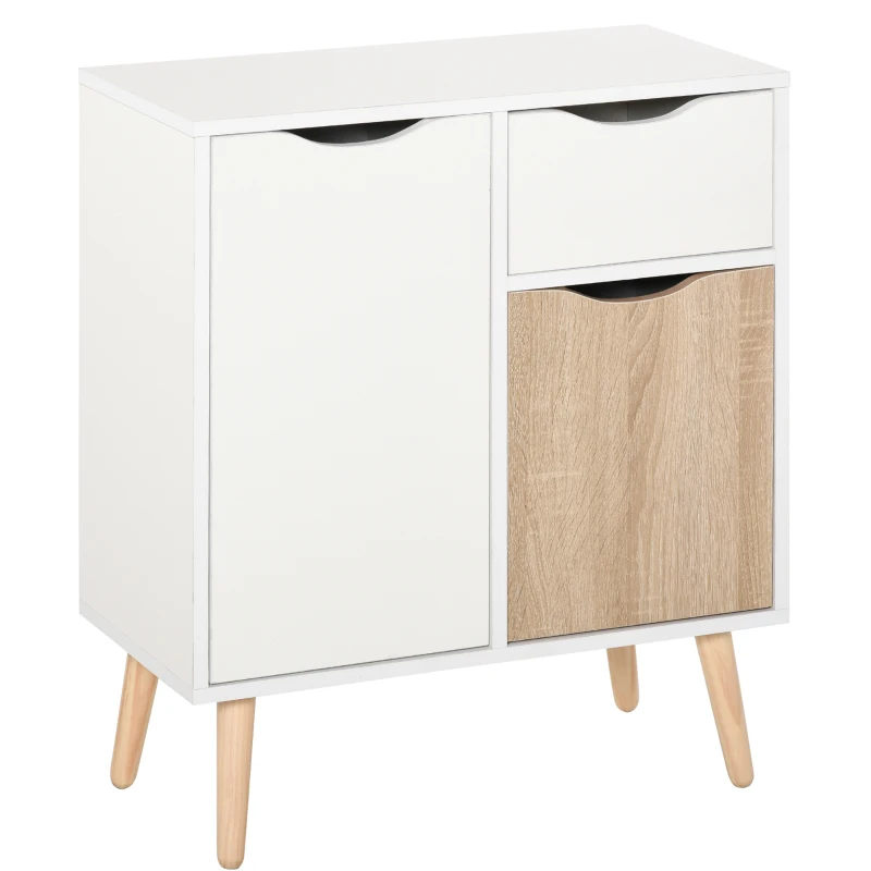 HOMCOM Buffet Sideboard skandinavisches Design 2 Schränke Schublade Holz Weiß helles Eichenholz