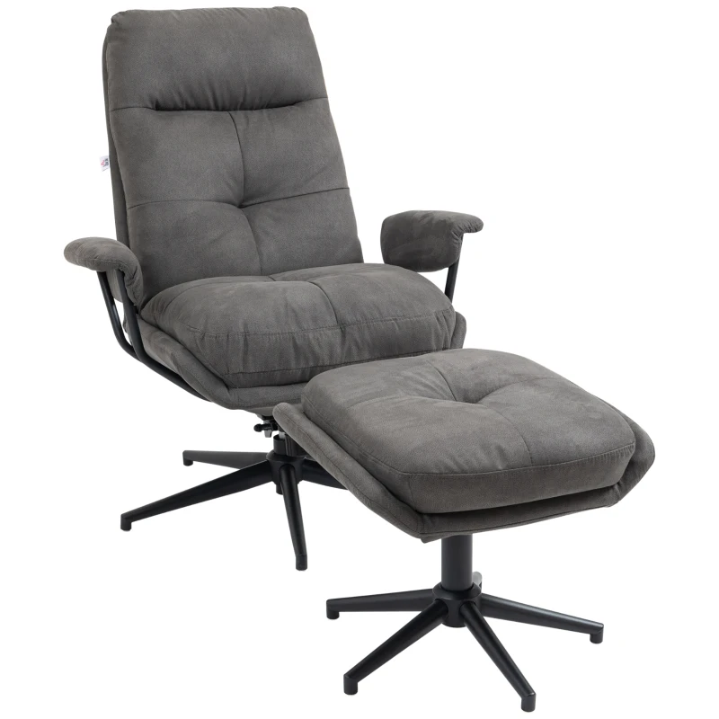 HOMCOM Fauteuil relaxant avec ottomane, fauteuil avec repose-pieds, dossier réglable ; microfibre, gris foncé