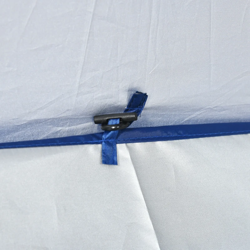Outsunny Parasol de Plage avec Rideau Latéral, inclinable, 2 Poches et 2 Fenêtres, Livré avec sac de transport, Ø191 x 211 cm, Bleu+Blanc