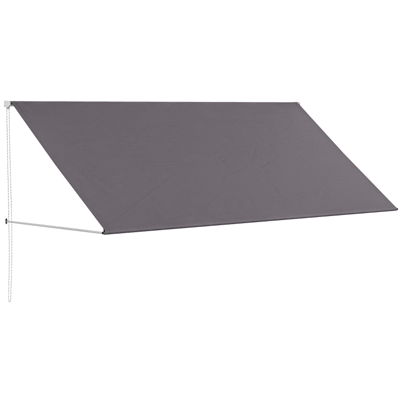 Outsunny Markise manuell ausziehbares Vordach Einstellbarer Neigungswinkel 300 x 120 cm UV-Schutz Aluminium Polyester Dunkelgrau