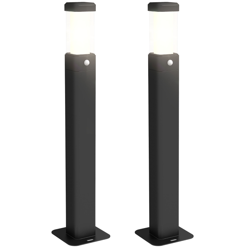 Outsunny Set von 2 Außenlampen, LED-Säulenlaterne, Wasserdicht IP65, Laterne für Wege und Auffahrten - Schwarz