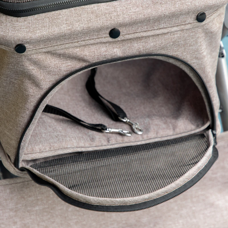 PawHut Faltbare Buggy-Haustiertransporttasche für Hunde und Katzen mit Korb und Aufbewahrungstasche, Sicherheitsclips, verstellbare Abdeckung aus Oxford-Stahl in Braun Schwarz