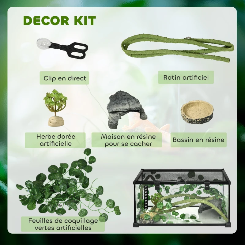 PawHut Reptilienbox Terrarium transparenter Deckel Schiebegitter Schwarz