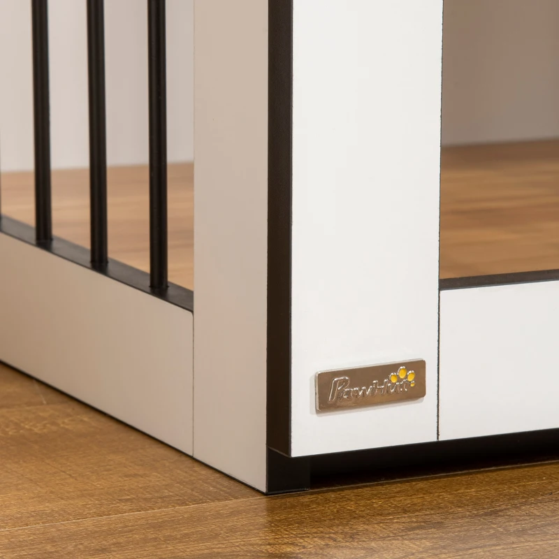 PawHut Cage pour Chien, Maison pour Animaux de Compagnie pour Grands Chiens, Niche pour Chien, Intérieur, 106 x 60 x 76 cm, Chêne+Blanc