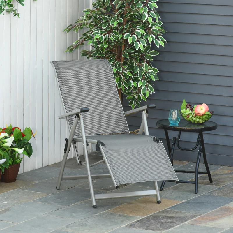 Outsunny Klappbare Sonnenliege Liegestuhl Gartenliege Relaxliege mit verstellbarer Rückenlehne & Fußstütze Metall Epoxidtextilene Grau