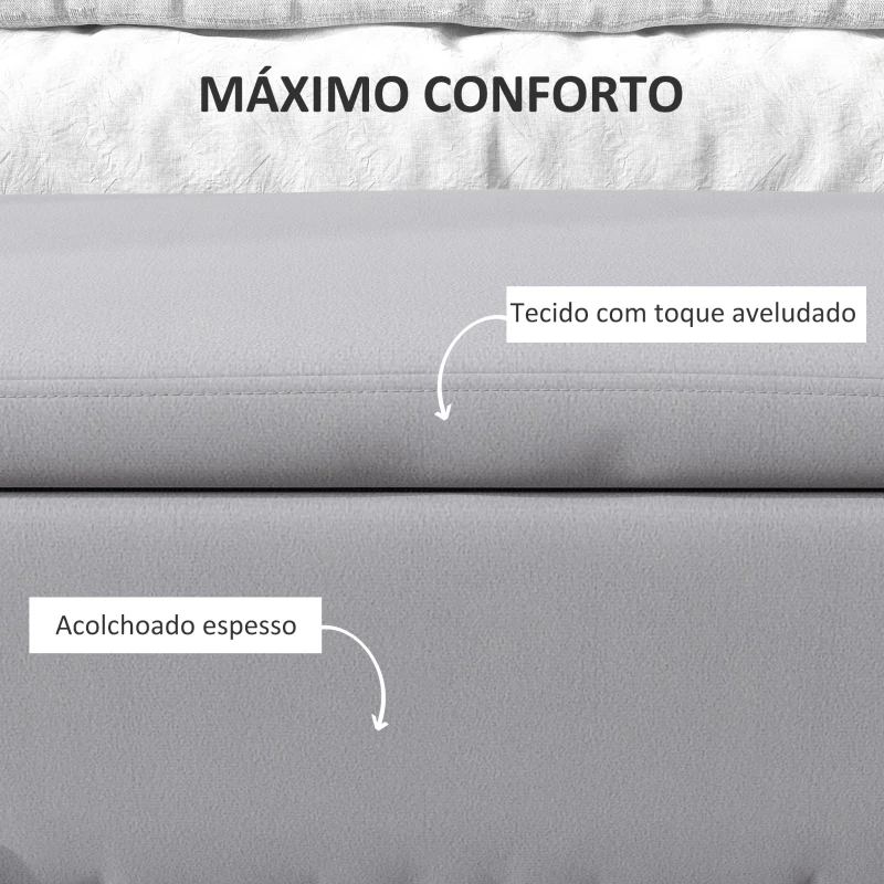 HOMCOM Banco Pé de Cama para Dormitório 70L em Veludo Pés de Metal para Entrada Sala de Estar 100x40x42 cm Cinza Claro
