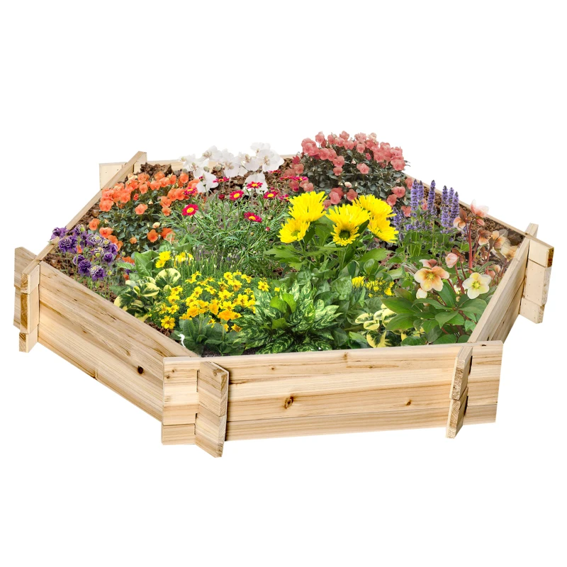 Outsunny Jardinière surélevée hexagonale DIY Bac à Plantes en Bois pour Jardin Balcon Naturel 100 x 92 x 16 cm