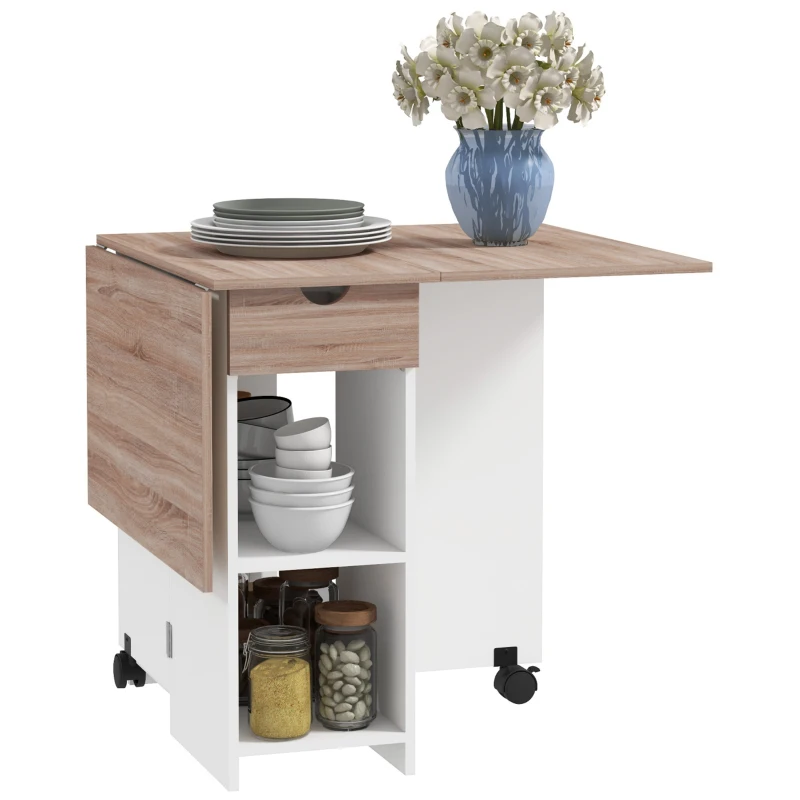 HOMCOM Ausziehbarer Esstisch, klappbarer Küchentisch für 2 bis 4 Personen, 2 Klappen, 120 x 72 x 75 cm Eiche