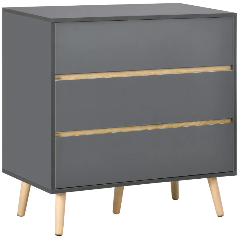 HOMCOM Kommode 3 Schubladen Aufbewahrungsmöbel ohne Griffe skandinavisches Design 80 x 40 x 80 cm grau