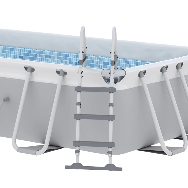 Outsunny Rechteckiger Aufstellpool mit Leiter, Pumpe und Filter, aus Stahl und PVC - 425L x 230B x 101H cm, grau