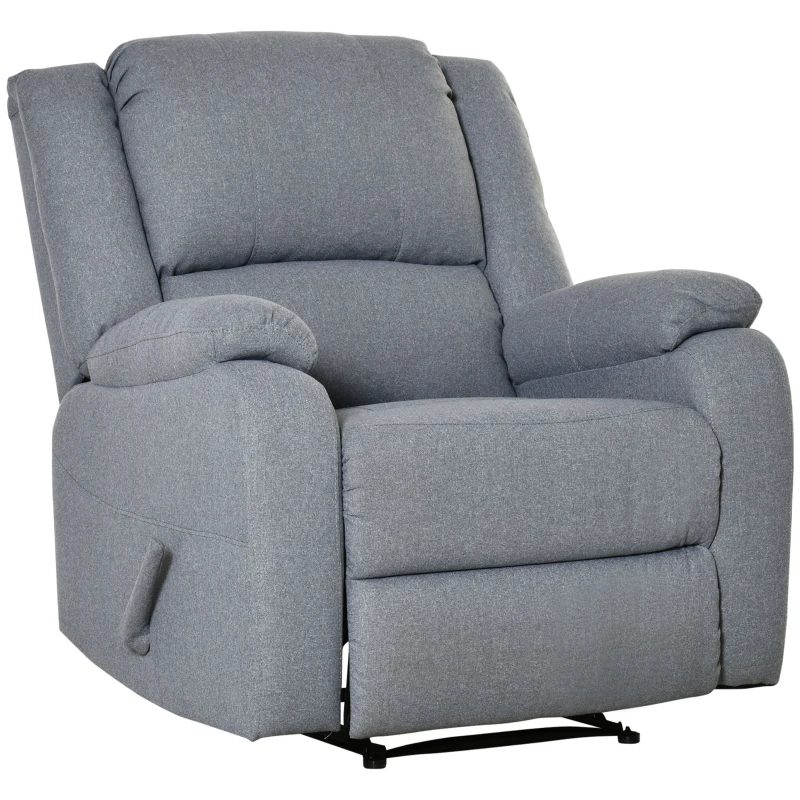Fauteuil inclinable HOMCOM manuel avec fonction de relaxation, aspect lin, fauteuil TV avec poignée latérale, repose-pieds, supporte jusqu'à 150 kg, pour salon, gris clair