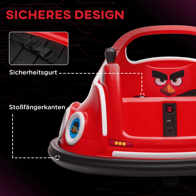 AIYAPLAY Kinder Bumperauto, 360° Draaibaar, voor 3-5 Jaar, met Afstandsbediening, Muziek, Rood