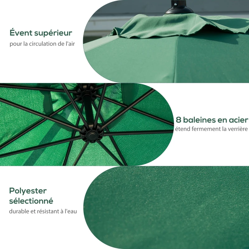 Outsunny Ampelschirm hexagonal 2,9 m neigbar mit Kurbel und 360° Rotation UV-Schutz Stahl grün