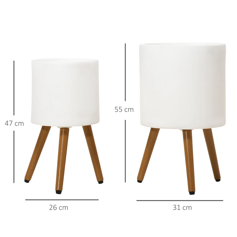 Outsunny Lot de 2 Supports de Plantes, résistant aux intempéries, pieds amovibles, 31 cm x 31 cm x 55 cm, Blanc