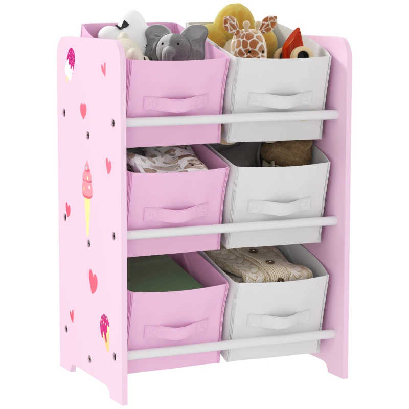 AIYAPLAY Estante para Brinquedos com 6 Caixas de Tecido não Tecido Amovíveis Organizador de Brinquedos para 43x30x60 cm Rosa