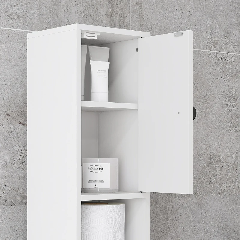 kleankin Hochschrank Aufbewahrungsschrank für Badezimmer 1 Schublade 4 verstellbare Regale und 2 Schränke 20 x 20 x 180 cm weiß
