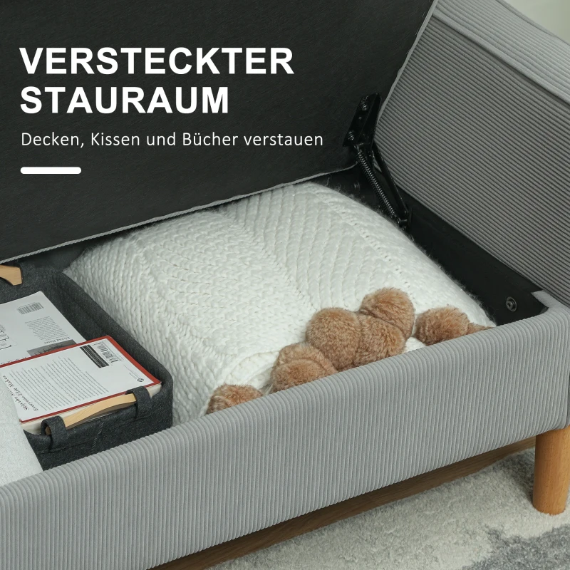 HOMCOM Tweezitsbank met opbergruimte en stevige houten poten, voor woonkamer, slaapkamer, 117 x 63 x 79 cm, Lichtgrijs(m-4)