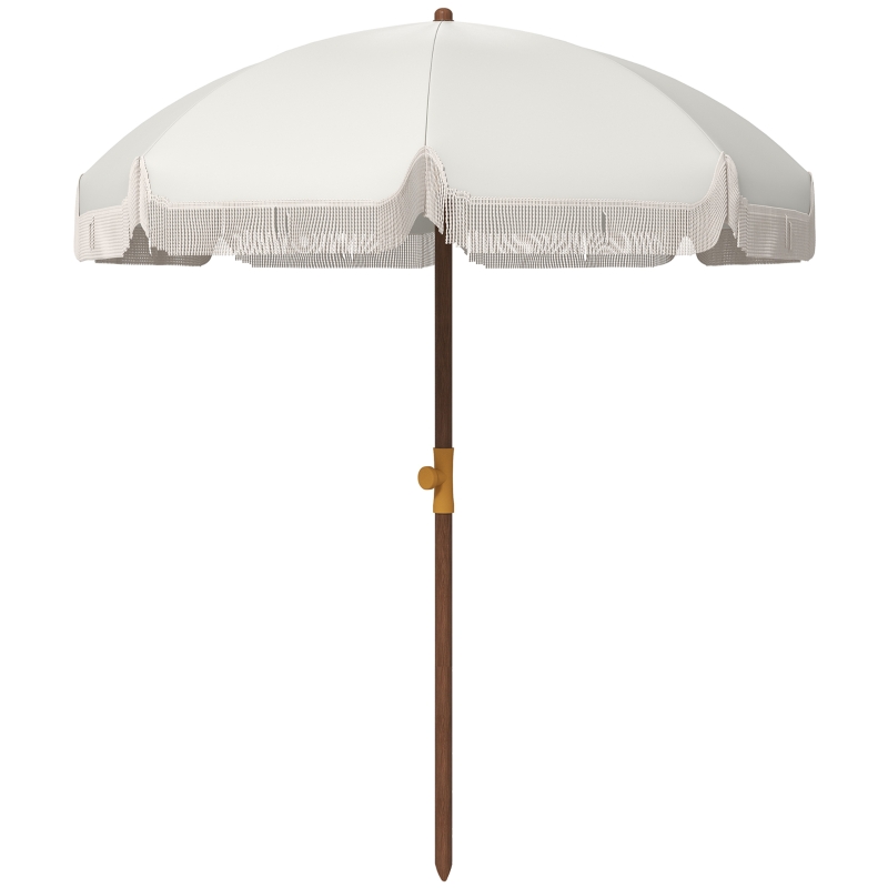 Outsunny Strandsonnenschirm Outdoor Sonnenschirm rund mit Fransen und UV-Schutz 40+ mit 8 Rippen Hellgrau