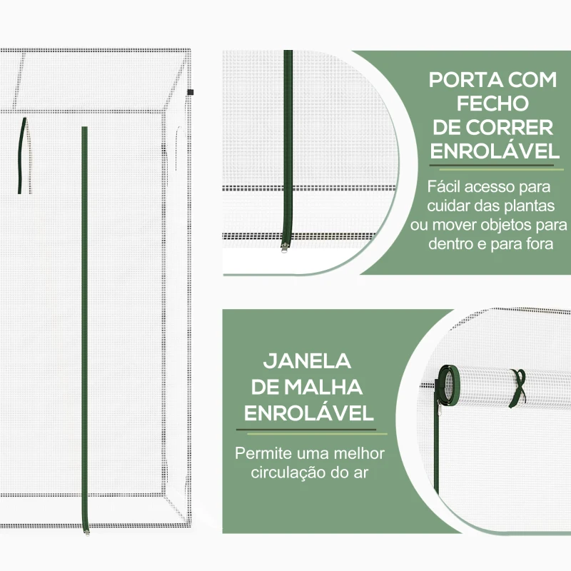 Outsunny Estufa de Jardim Pequena Estufa de Exterior com Janelas e Estrutura de Aço Estufa de Cultivo 200x76x168 cm Branco