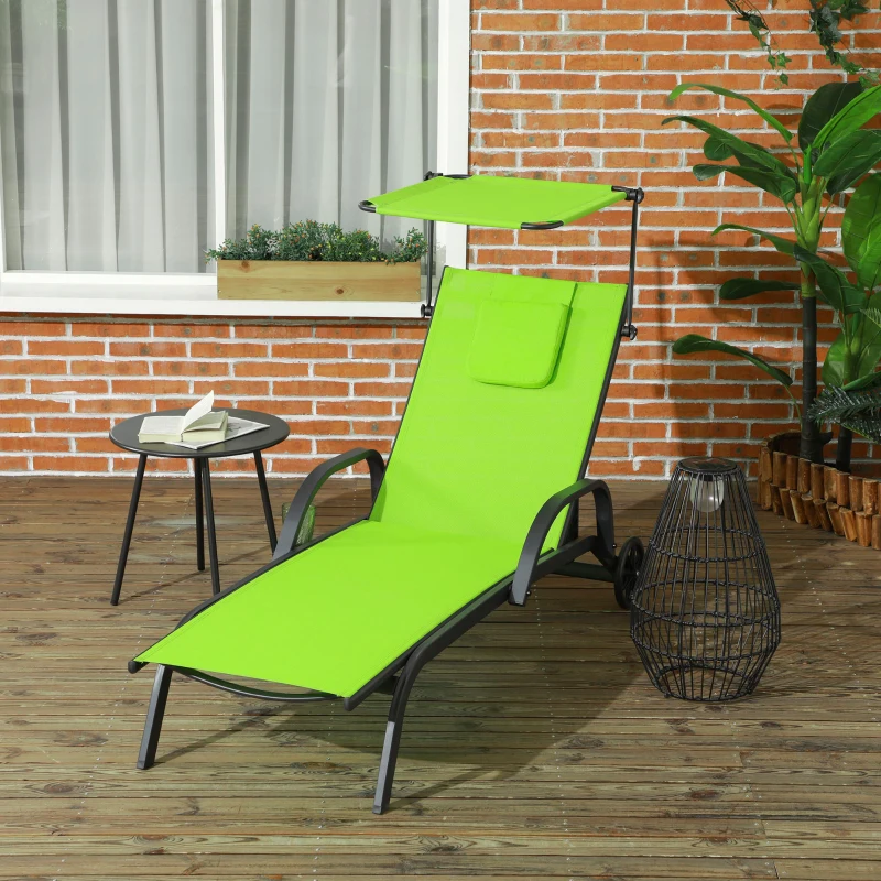 Outsunny Liegestuhl Sonnenliege verstellbare Rückenlehne mehreren Positionen mit verstellbarem Sonnenschutz Rollen und Kissen