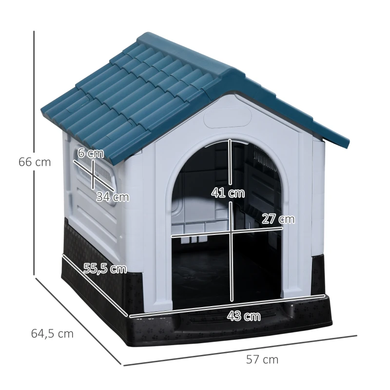 PawHut Hundehütte Draußen für kleine und mittelgroße Hunde 64,5 x 57 x 66 cm Weiß und Blau