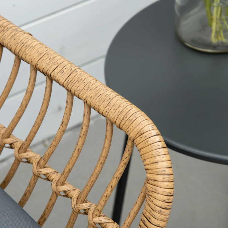 Outsunny Gartenbistro-Set für 2 Personen 3 Teile Exotischer Stil 2 Sessel + Couchtisch Polyethylen Rattanimitation Beige Stahl Grau