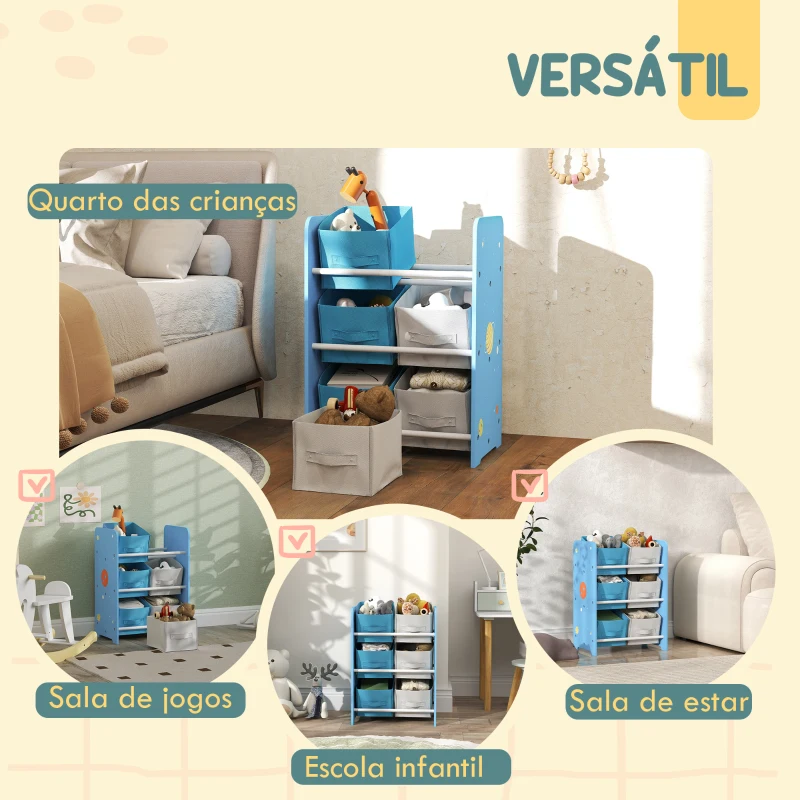 AIYAPLAY Estante para Brinquedos com 6 Caixas de Tecido não Tecido Amovíveis Organizador de Brinquedos para 43x30x60 cm Azul
