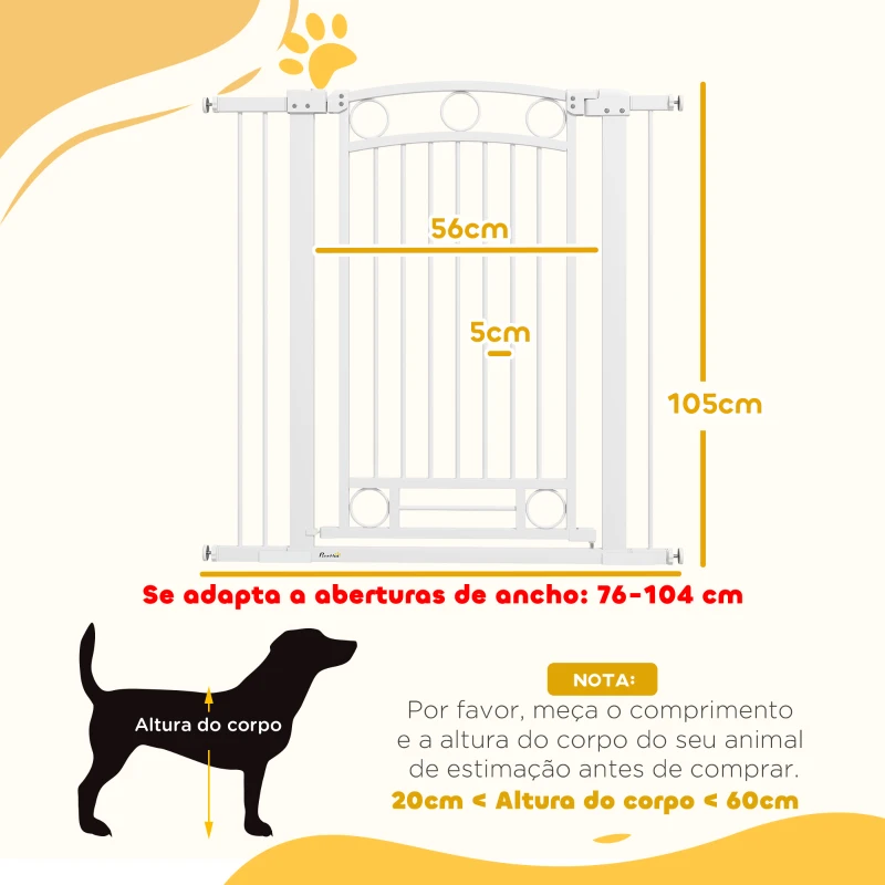 PawHut Barreira de Segurança para Cães com Largura Ajustável 76-104 cm  2 Extensões para Escadas e Portas 76-104x104 cm Branco
