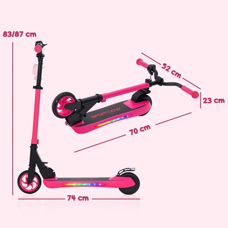 SPORTNOW Patinete Eléctrico Plegable de +6 Años Motor 120 W Autonomía 6 KM MAX 10 KM/H Ruedas de 5" - 5,5" Altura Ajustable Rosa