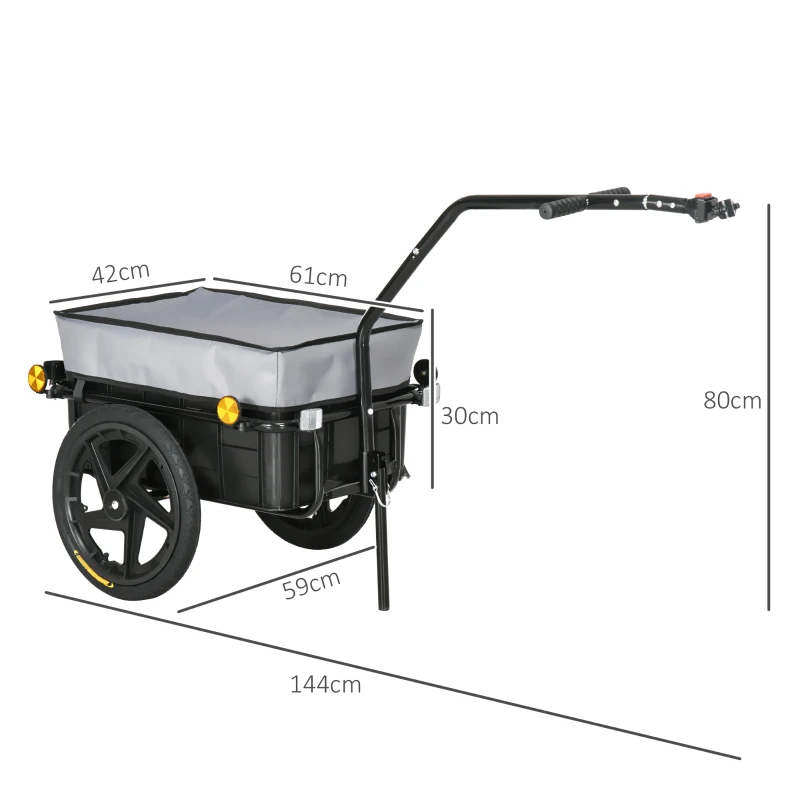 HOMCOM Fahrradanhänger Transportanhänger für Fahrrad 144L x 59B x 80H cm, universelle Anhängestange aus Stahl schwarz grau