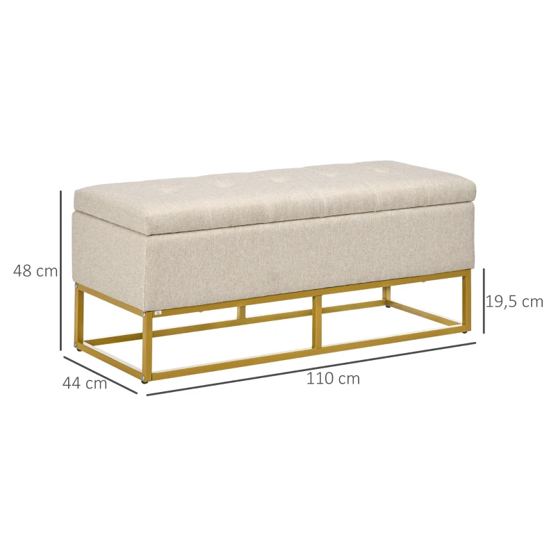 HOMCOM Sitzbank mit Stauraum und gepolsterter Sitzfläche, 2-in-1, Beige und Gold, 110 x 44 x 48 cm