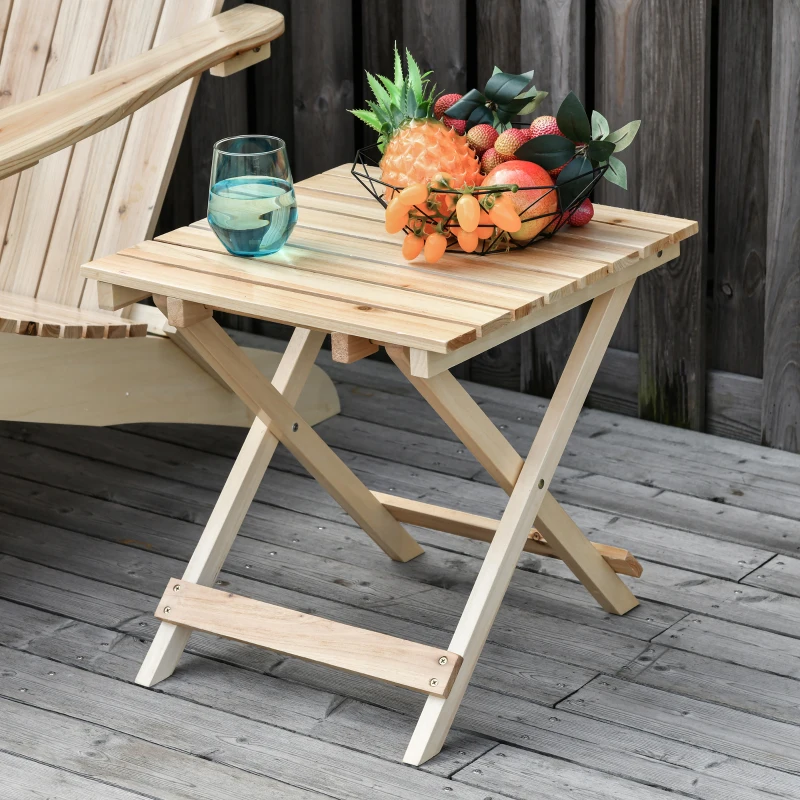 Outsunny Gartenstuhl Adirondack klappbar mit Fußhocker und Beistelltisch aus naturbelassenem Tannenholz