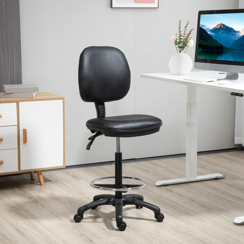 Vinsetto Höhenverstellbarer Rollhocker 69-91 cm mit neigbarer Rückenlehne und höhenverstellbarer Fußstütze