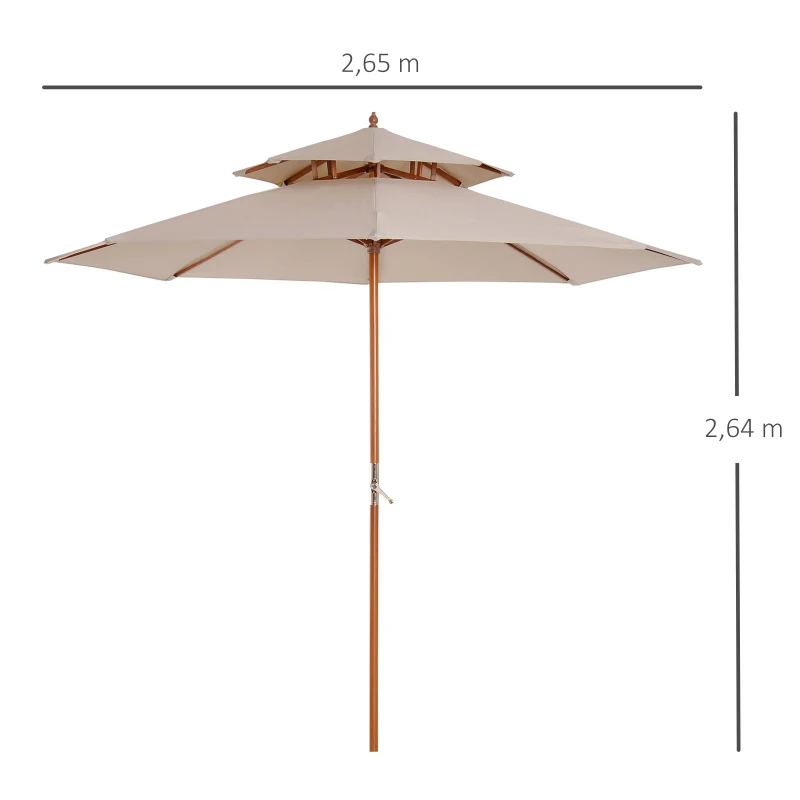 Outsunny Gerader Sonnenschirm aus Holz 2 Dach Polyester 180 g/m² Durchmesser 2,7 x 2,6H m beige