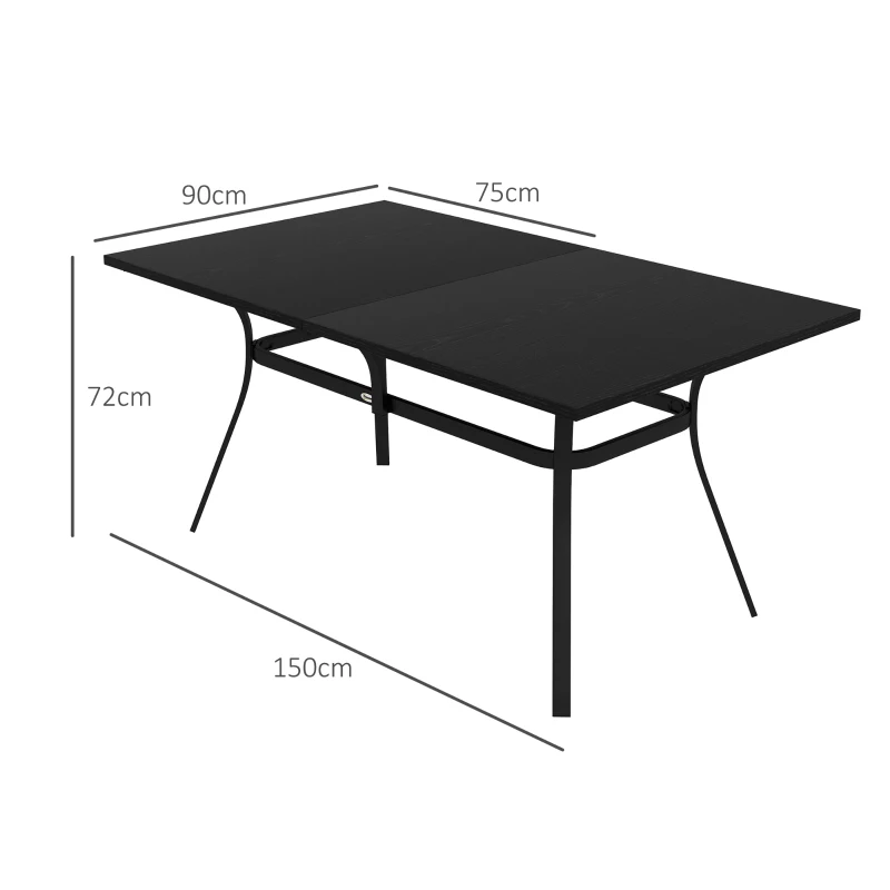 Outsunny Gartentisch Terrassentisch rechteckig für 6 Personen mit Stahlbeinen für Garten, Rasen, Balkon, Schwarz