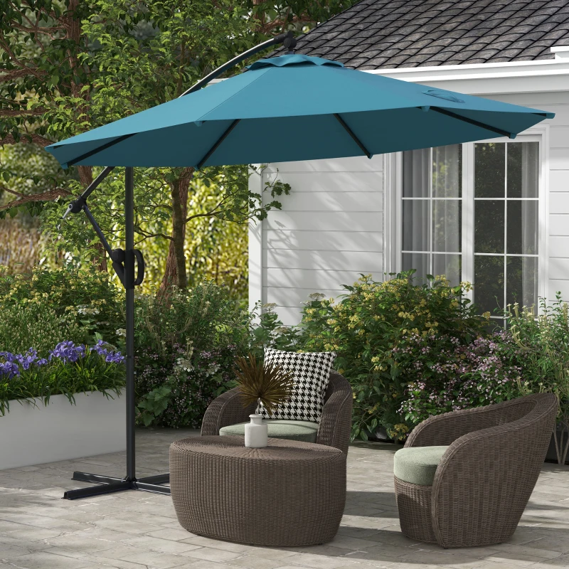 Outsunny Seitlicher neigbarer Sonnenschirm Ø2,93 x 2,60 m mit Kurbel, UV-Schutz für Balkon Terrasse blau