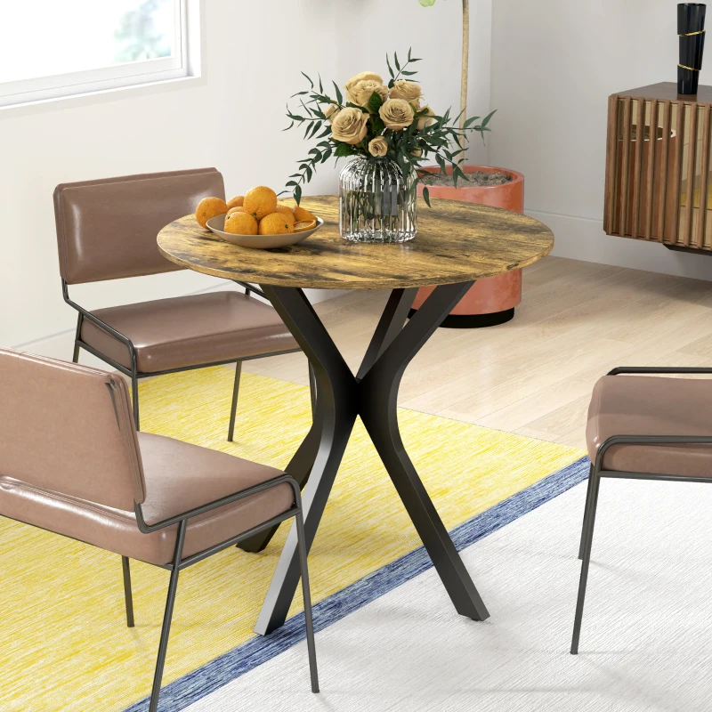 HOMCOM Table de cuisine pour 2 personnes, ronde, cadre en acier revêtu de poudre, Ø78 cm, Marron Rustique