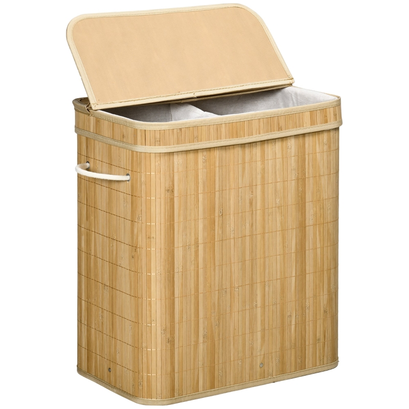 HOMCOM Bambus Wschekorb mit Deckel und Griffen, 90 Liter Kapazitt mit 2  Abschnitten und einem abnehmbaren Stoffbeutel - 54,2 x 35,2 x 59,5 cm |  Aosom.de