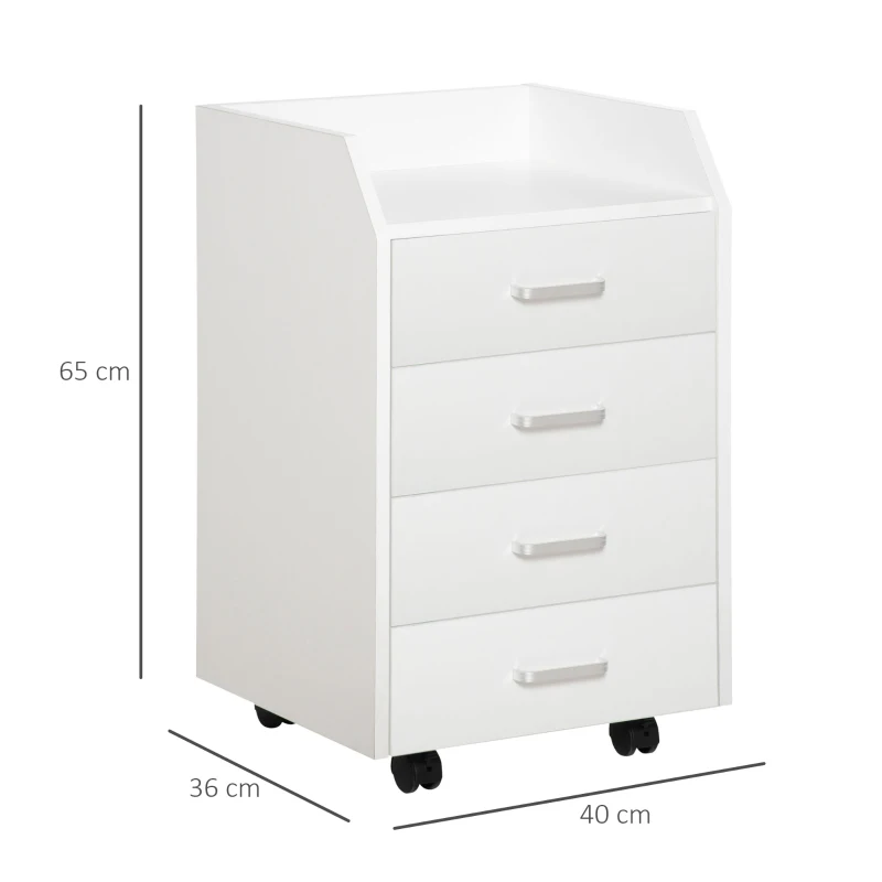 Vinsetto Bürocontainer Aufbewahrung auf Rollen 4 Schubladen MDF und Spanplatten dim. 40L x 36B x 65H cm weiß