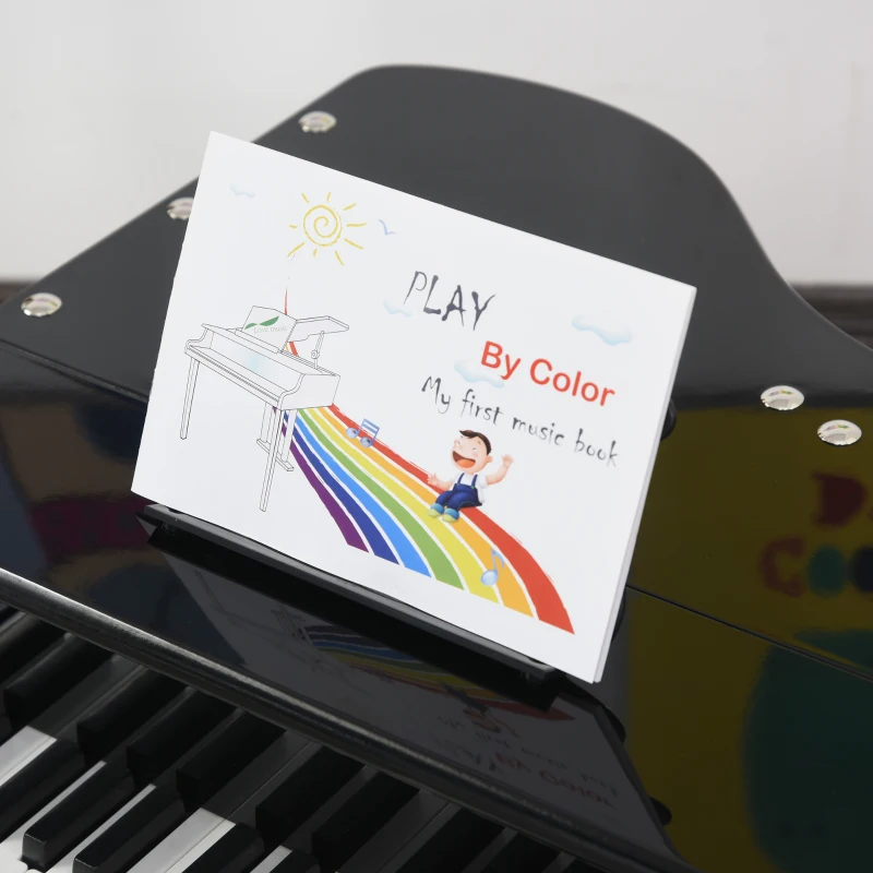 HOMCOM Miniatur-Flügelpiano aus Holz für Kinder mit 30 Tasten - inkl. Hocker und Notenpult - MDF Schwarz